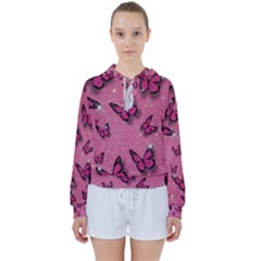 Pink Glitter Butterfly Women s Tie Up Sweat