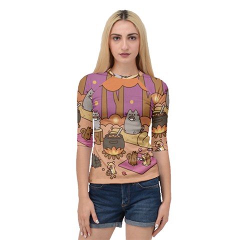 Pusheen Cute Fall The Cat Quarter Sleeve Raglan T-shirt by Modalart