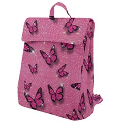 Pink Glitter Butterfly Flap Top Backpack