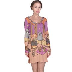 Pusheen Cute Fall The Cat Long Sleeve Nightdress by Modalart