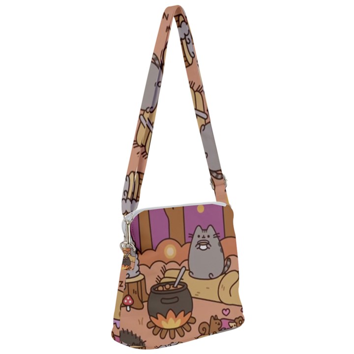 Pusheen Cute Fall The Cat Zipper Messenger Bag