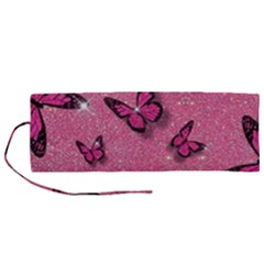 Pink Glitter Butterfly Roll Up Canvas Pencil Holder (m) by Modalart