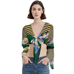 Surreal Art Psychadelic Mountain Trumpet Sleeve Cropped Top