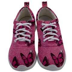 Pink Glitter Butterfly Mens Athletic Shoes by Modalart