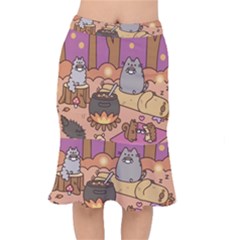 Pusheen Cute Fall The Cat Short Mermaid Skirt by Modalart