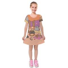 Pusheen Cute Fall The Cat Kids  Short Sleeve Velvet Dress