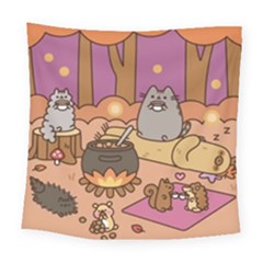 Pusheen Cute Fall The Cat Square Tapestry (large)