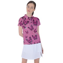 Pink Glitter Butterfly Women s Polo T-shirt