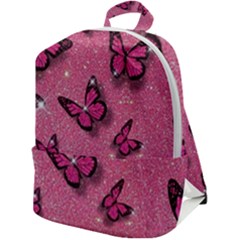 Pink Glitter Butterfly Zip Up Backpack by Modalart