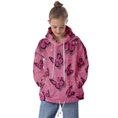 Pink Glitter Butterfly Kids  Oversized Hoodie