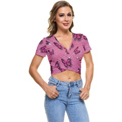 Pink Glitter Butterfly Short Sleeve Foldover T-shirt by Modalart