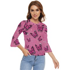 Pink Glitter Butterfly Bell Sleeve Top