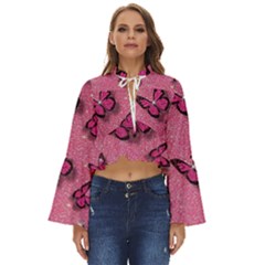 Pink Glitter Butterfly Boho Long Bell Sleeve Top