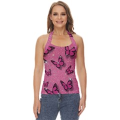 Pink Glitter Butterfly Basic Halter Top by Modalart