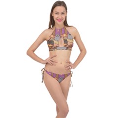 Pusheen Cute Fall The Cat Cross Front Halter Bikini Set by Modalart