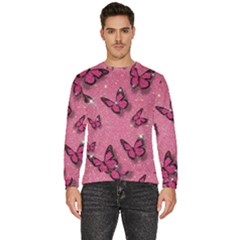 Pink Glitter Butterfly Men s Fleece Sweatshirt