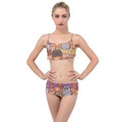 Pusheen Cute Fall The Cat Layered Top Bikini Set by Modalart