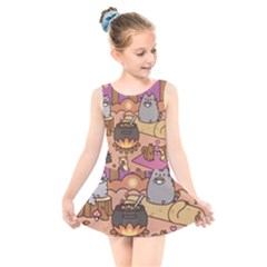 Pusheen Cute Fall The Cat Kids  Skater Dress Swimsuit by Modalart