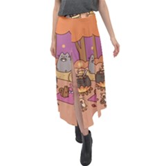 Pusheen Cute Fall The Cat Velour Split Maxi Skirt by Modalart