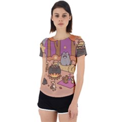 Pusheen Cute Fall The Cat Back Cut Out Sport T-shirt by Modalart