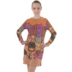 Pusheen Cute Fall The Cat Long Sleeve Hoodie Dress