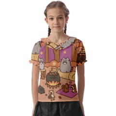 Pusheen Cute Fall The Cat Kids  Frill Chiffon Blouse by Modalart