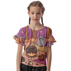 Pusheen Cute Fall The Cat Kids  Cut Out Flutter Sleeves by Modalart