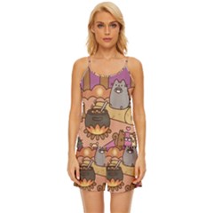 Pusheen Cute Fall The Cat Satin Pajama Short Set by Modalart