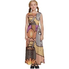 Pusheen Cute Fall The Cat Kids  Satin Sleeveless Maxi Dress