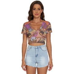 Pusheen Cute Fall The Cat V-neck Crop Top by Modalart