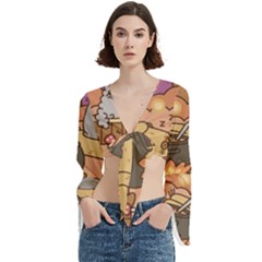 Pusheen Cute Fall The Cat Trumpet Sleeve Cropped Top