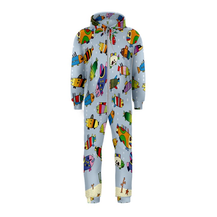 Fish Ocean Sea Water Diving Blue Hooded Jumpsuit (Kids)