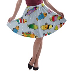 Fish Ocean Sea Water Diving Blue A-line Skater Skirt by Modalart