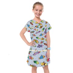 Fish Ocean Sea Water Diving Blue Kids  Drop Waist Dress by Modalart