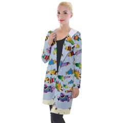 Fish Ocean Sea Water Diving Blue Hooded Pocket Cardigan by Modalart