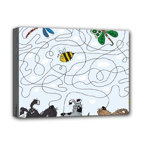 Dog Puzzle Maze Bee Butterfly Deluxe Canvas 16  X 12  (stretched)  by Modalart