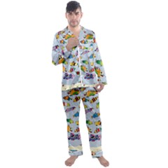 Fish Ocean Sea Water Diving Blue Men s Long Sleeve Satin Pajamas Set by Modalart