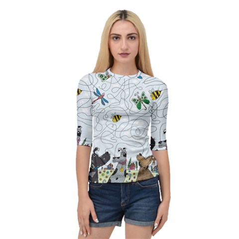 Dog Puzzle Maze Bee Butterfly Quarter Sleeve Raglan T-shirt by Modalart