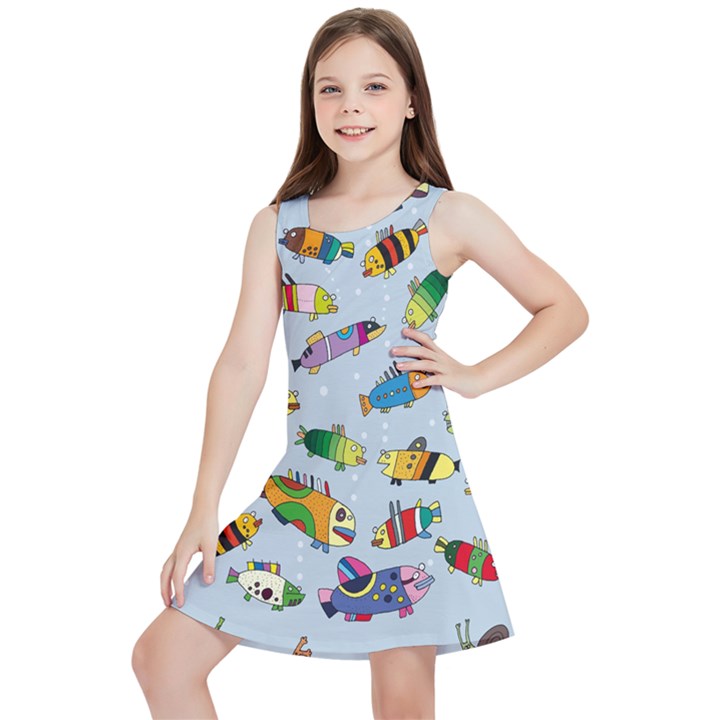 Fish Ocean Sea Water Diving Blue Kids  Lightweight Sleeveless Dress