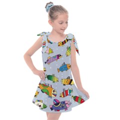 Fish Ocean Sea Water Diving Blue Kids  Tie Up Tunic Dress by Modalart