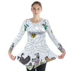 Dog Puzzle Maze Bee Butterfly Long Sleeve Tunic  by Modalart