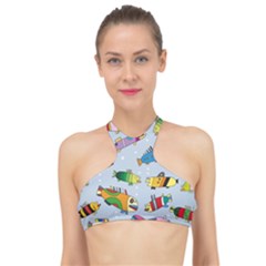 Fish Ocean Sea Water Diving Blue High Neck Bikini Top by Modalart