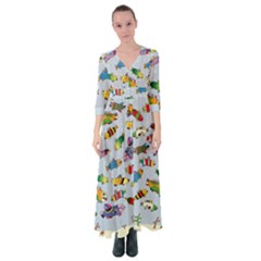 Fish Ocean Sea Water Diving Blue Button Up Maxi Dress by Modalart