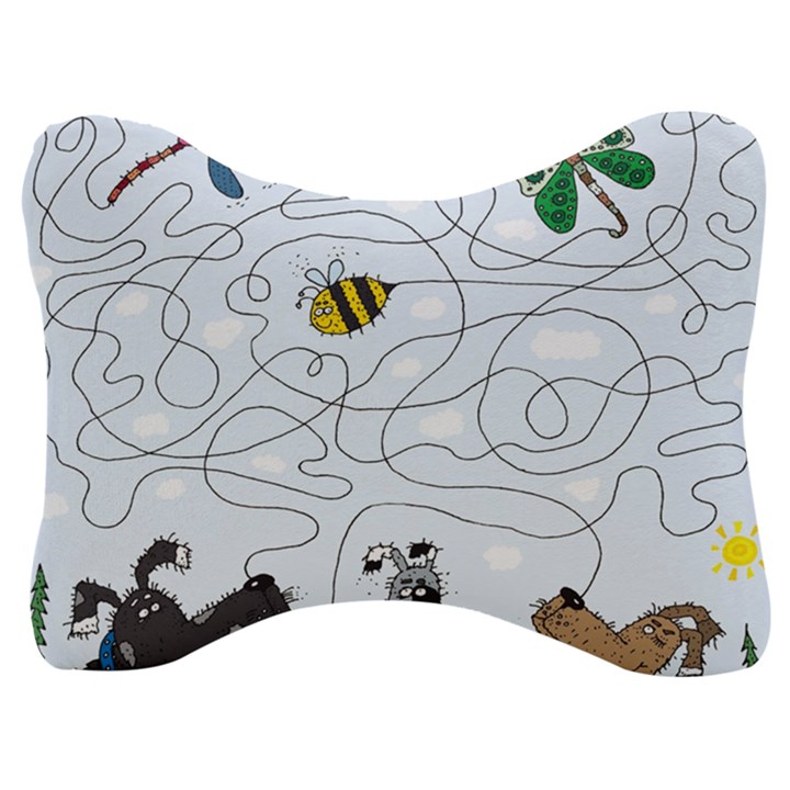 Dog Puzzle Maze Bee Butterfly Velour Seat Head Rest Cushion