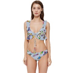 Fish Ocean Sea Water Diving Blue Low Cut Ruffle Edge Bikini Set by Modalart