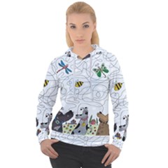 Dog Puzzle Maze Bee Butterfly Women s Overhead Hoodie