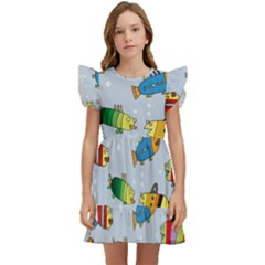 Fish Ocean Sea Water Diving Blue Kids  Winged Sleeve Dress by Modalart