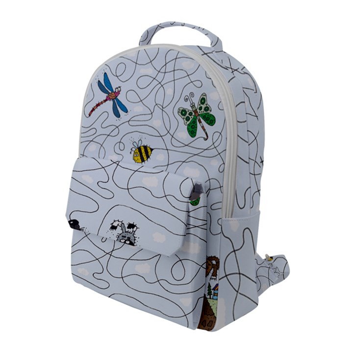 Dog Puzzle Maze Bee Butterfly Flap Pocket Backpack (Large)