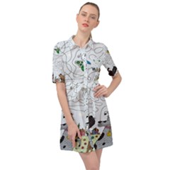 Dog Puzzle Maze Bee Butterfly Belted Shirt Dress by Modalart