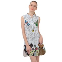 Dog Puzzle Maze Bee Butterfly Sleeveless Shirt Dress by Modalart